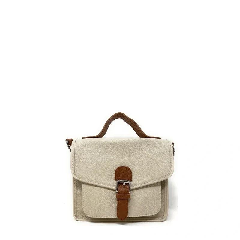 Sac cartable en cuir grainé CALVI Taupe clair