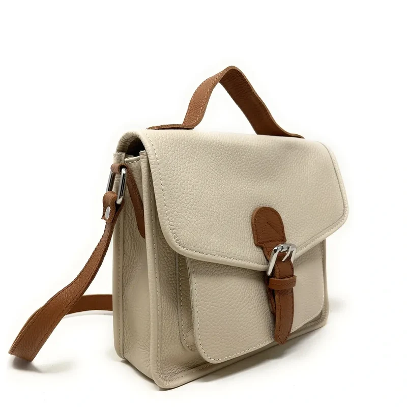 Sac cartable en cuir grainé CALVI Taupe clair
