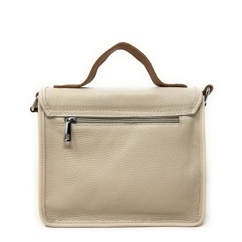 Sac cartable en cuir grainé CALVI Taupe clair