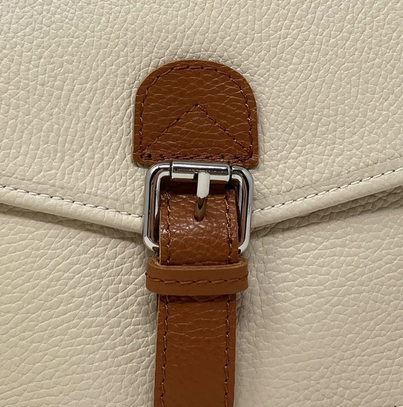 Sac cartable en cuir grainé CALVI Taupe clair