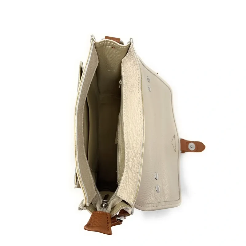 Sac cartable en cuir grainé CALVI Taupe clair