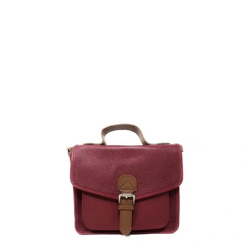 Sac cartable en cuir grainé CALVI Rouge magenta
