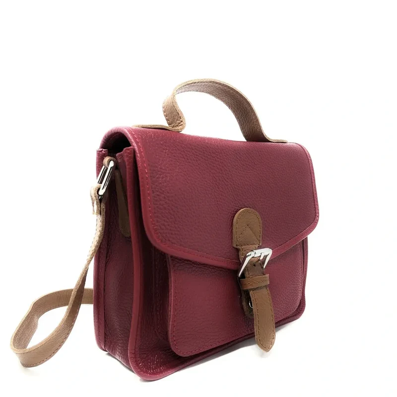 Sac cartable en cuir grainé CALVI Rouge magenta