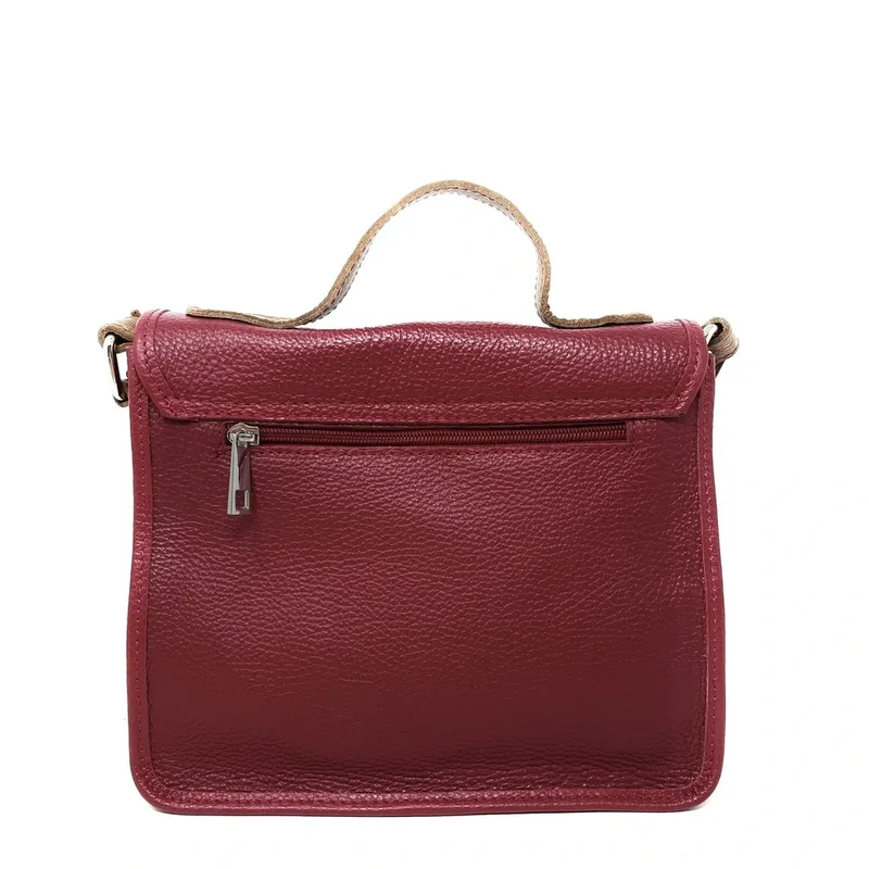 Sac cartable en cuir grainé CALVI Rouge magenta