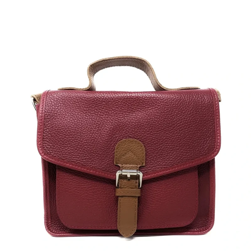 Sac cartable en cuir grainé CALVI Rouge magenta