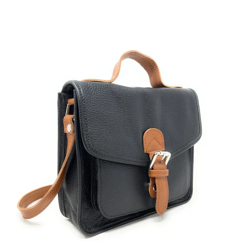 Sac cartable en cuir grainé CALVI Noir