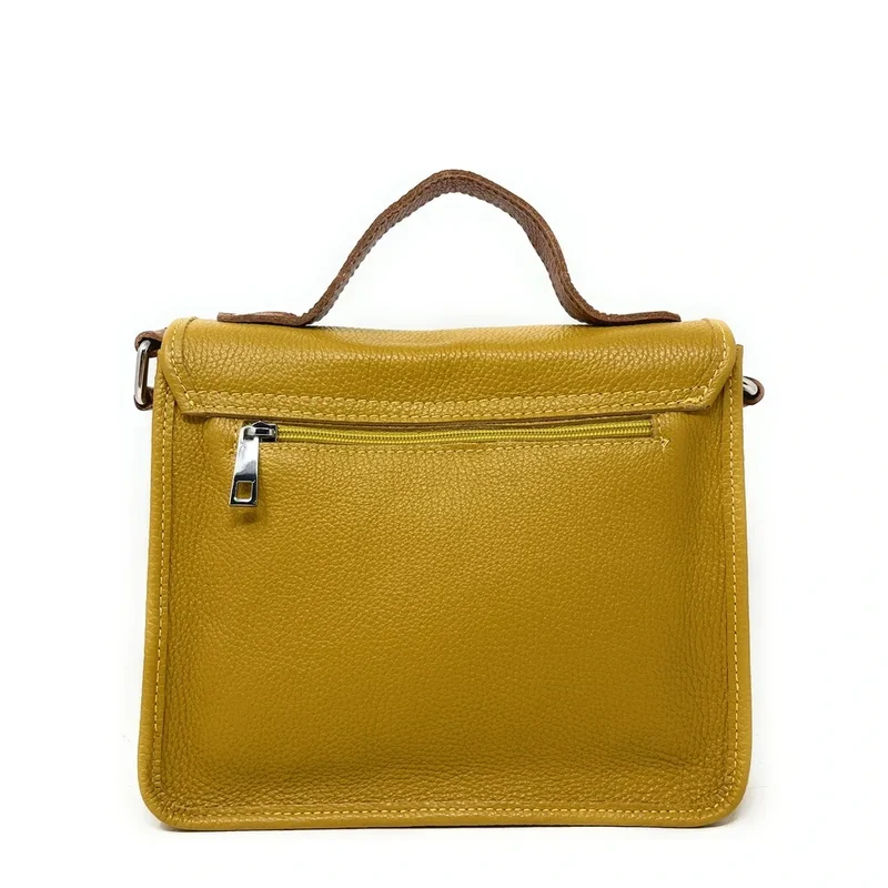 Sac cartable en cuir grainé CALVI Jaune Moutarde