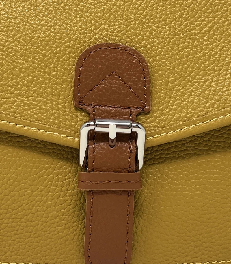 Sac cartable en cuir grainé CALVI Jaune Moutarde