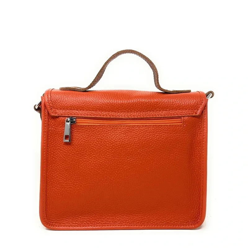 Sac cartable en cuir grainé CALVI Mandarine