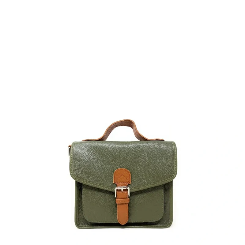 Sac cartable en cuir grainé CALVI Kaki