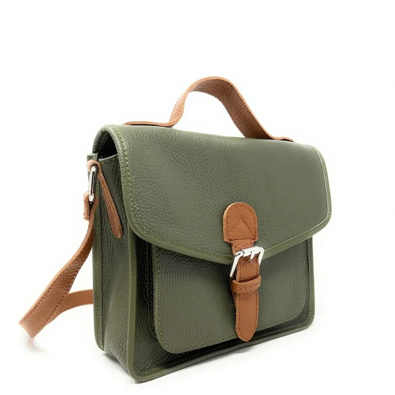 Sac cartable en cuir grainé CALVI Kaki