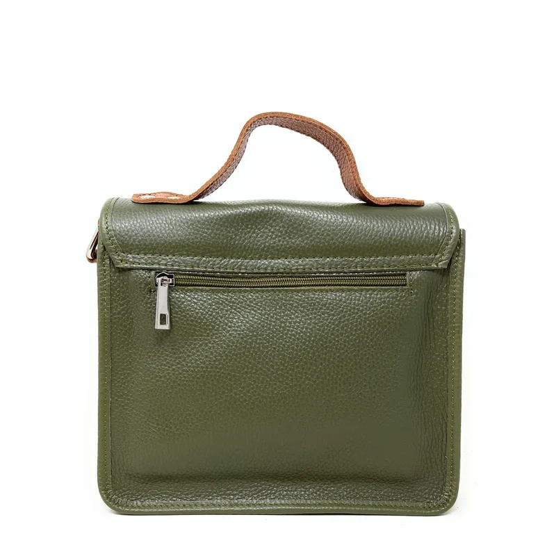 Sac cartable en cuir grainé CALVI Kaki