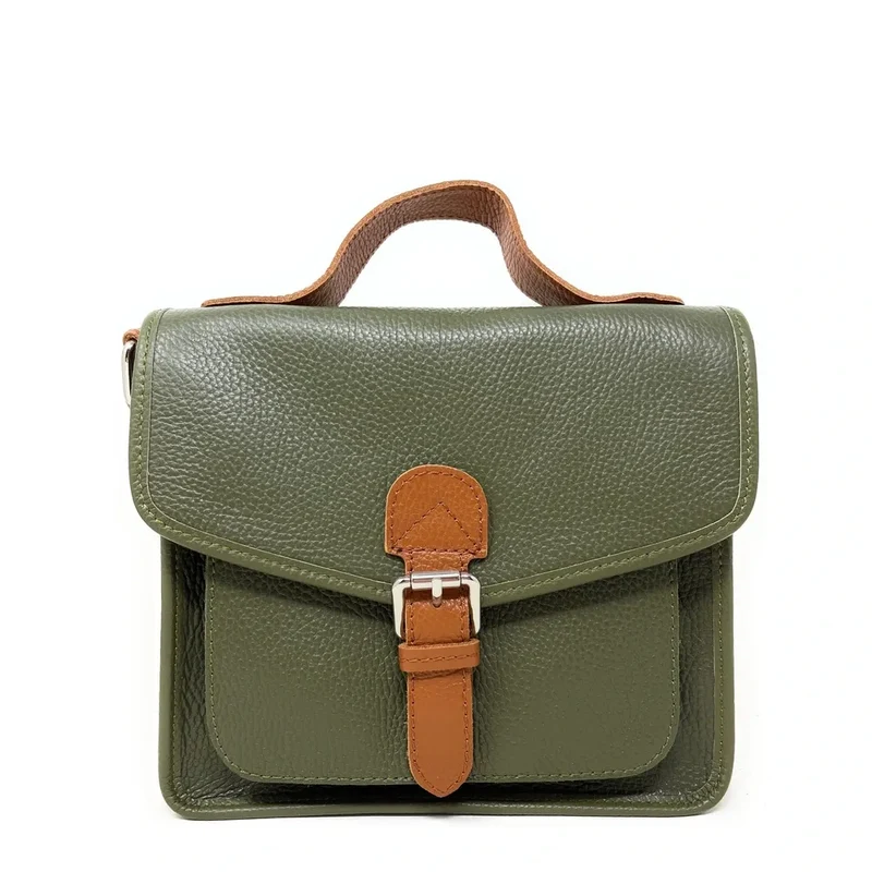 Sac cartable en cuir grainé CALVI Kaki