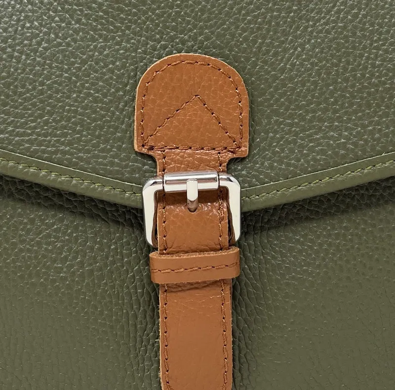 Sac cartable en cuir grainé CALVI Kaki