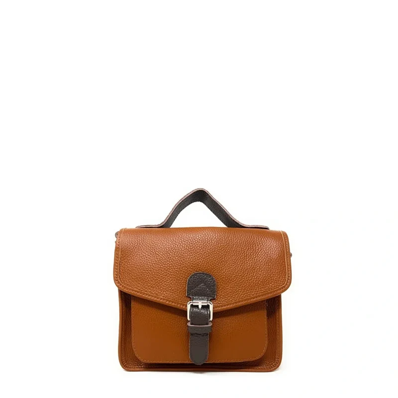 Sac cartable en cuir grainé CALVI Cognac