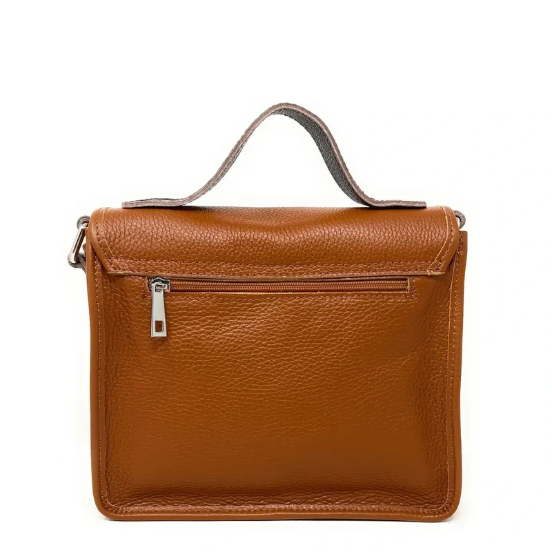 Sac cartable en cuir grainé CALVI Cognac
