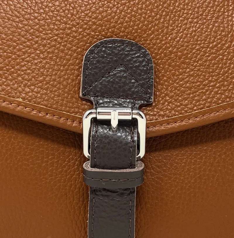 Sac cartable en cuir grainé CALVI Cognac