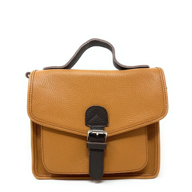 Sac cartable en cuir grainé CALVI Camel
