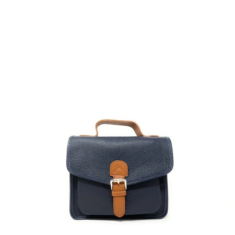 Sac cartable en cuir grainé CALVI Bleu marine
