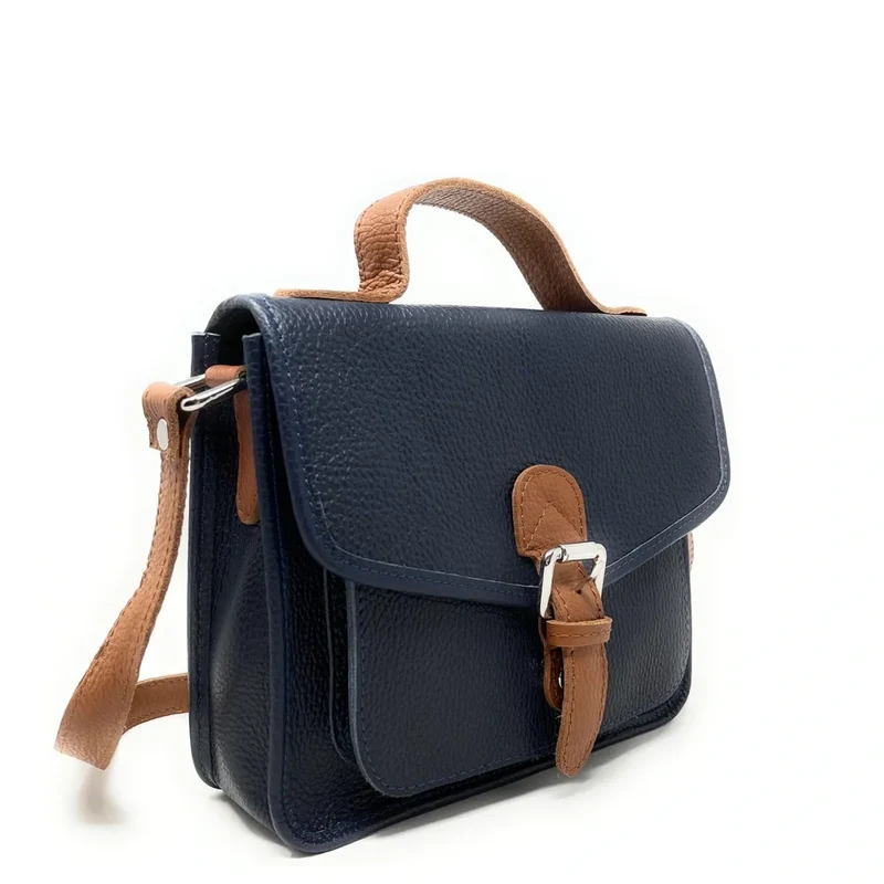 Sac cartable en cuir grainé CALVI Bleu marine
