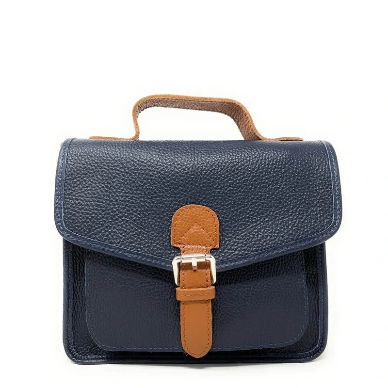 Sac cartable en cuir grainé CALVI Bleu marine