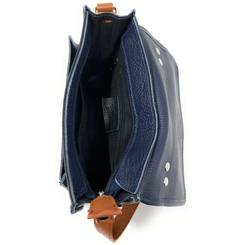 Sac cartable en cuir grainé CALVI Bleu marine