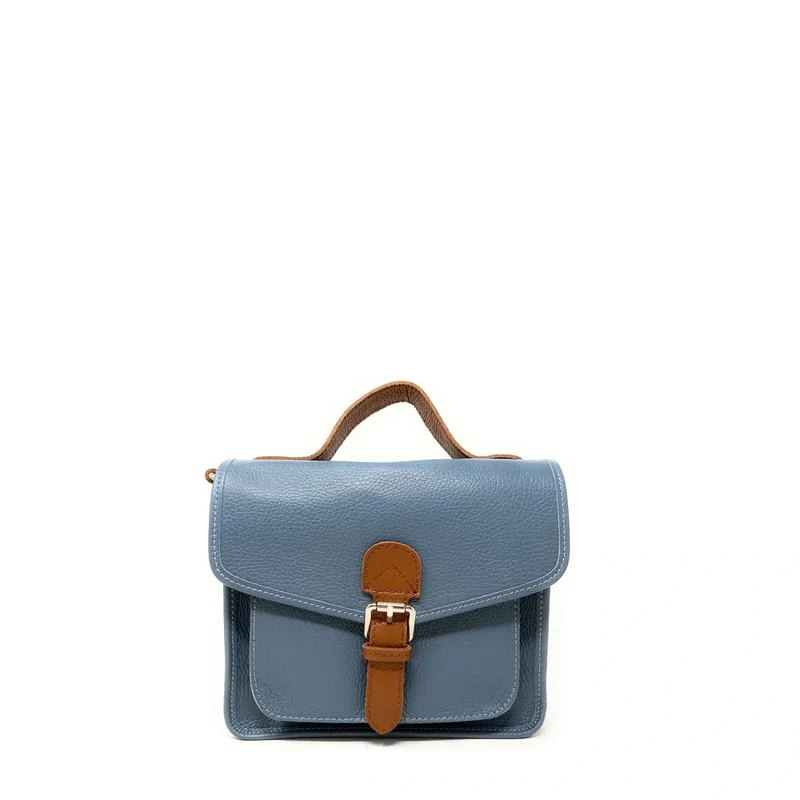 Sac cartable en cuir grainé CALVI Bleu glacier