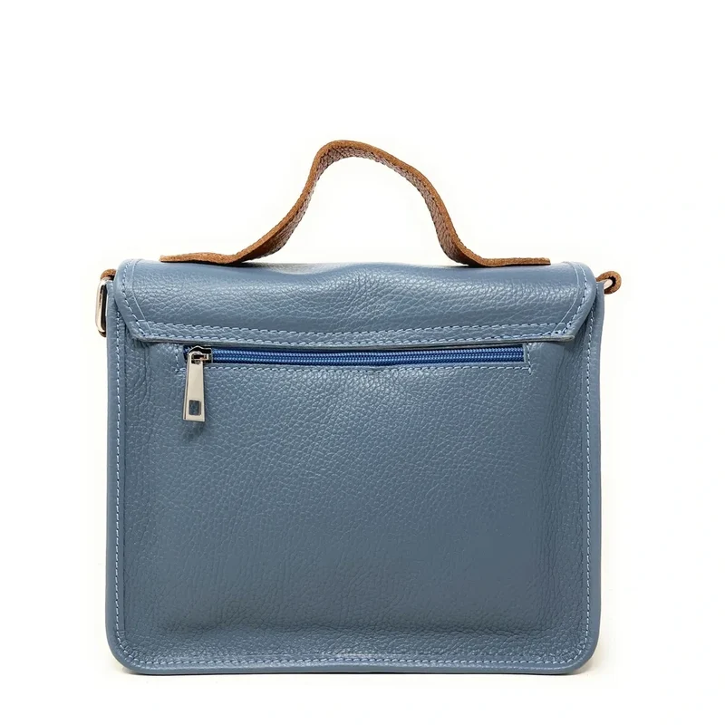 Sac cartable en cuir grainé CALVI Bleu glacier