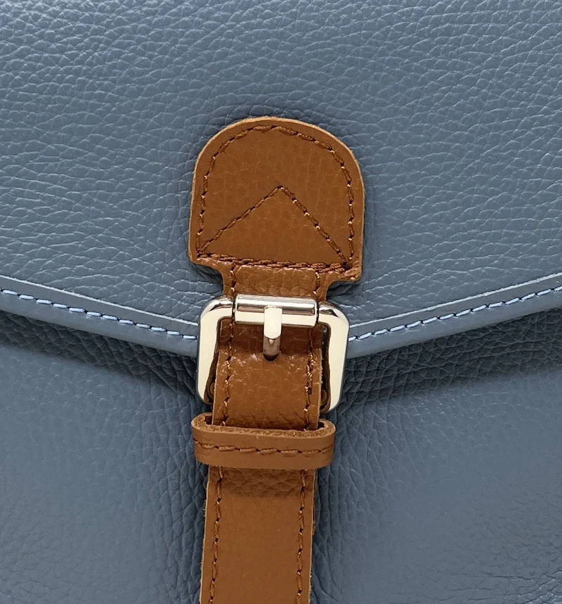 Sac cartable en cuir grainé CALVI Bleu glacier