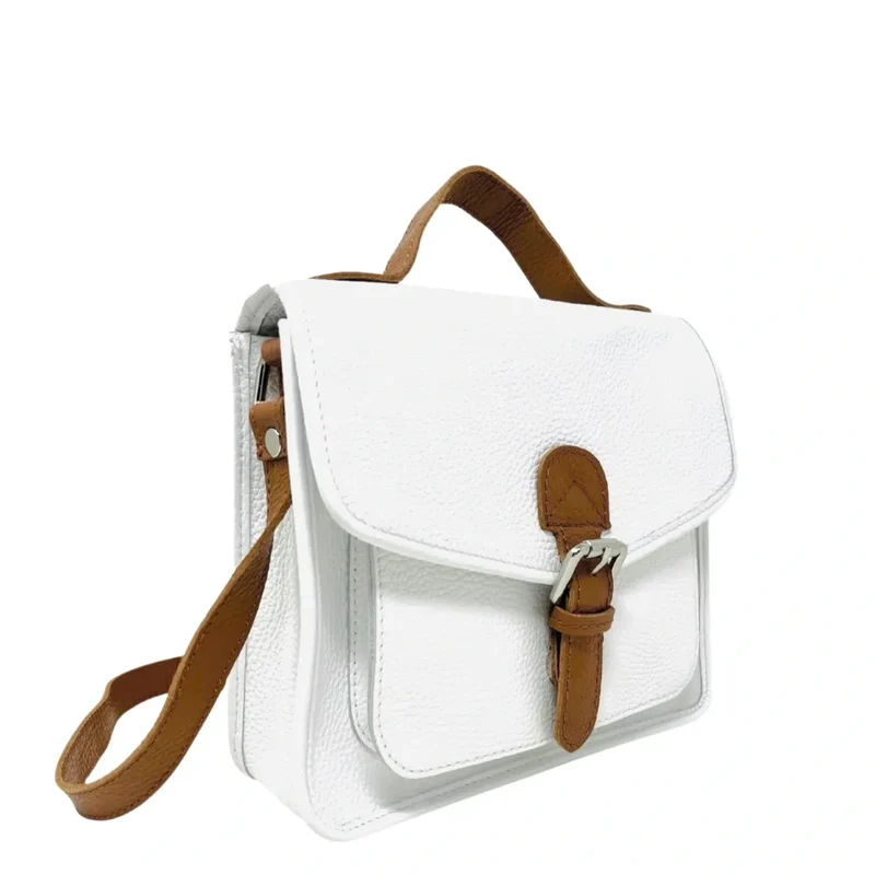 Sac cartable en cuir grainé CALVI Blanc