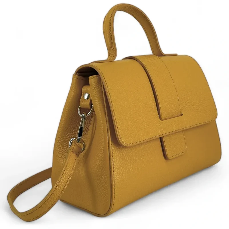 Sac bandoulière en cuir grainé SMART Jaune Moutarde