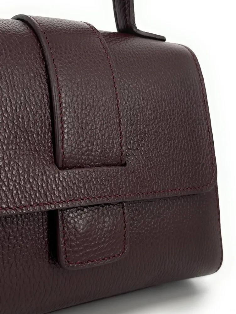 Sac bandoulière en cuir grainé SMART Bordeaux