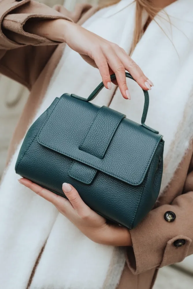 Sac bandoulière en cuir grainé SMART Bleu vert canard
