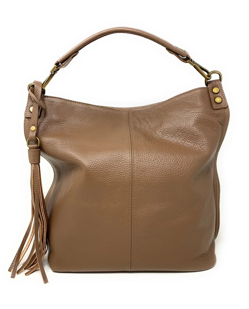 Sac à main en cuir grainé TANAH Taupe
