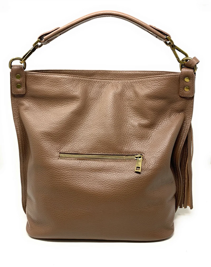 Sac à main en cuir grainé TANAH Taupe