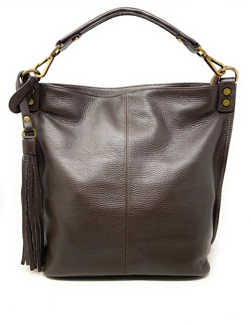 Sac à main en cuir grainé TANAH Chocolat