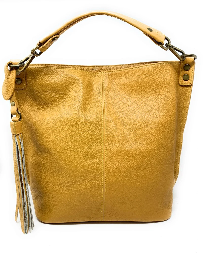 Sac à main en cuir grainé TANAH Jaune Moutarde