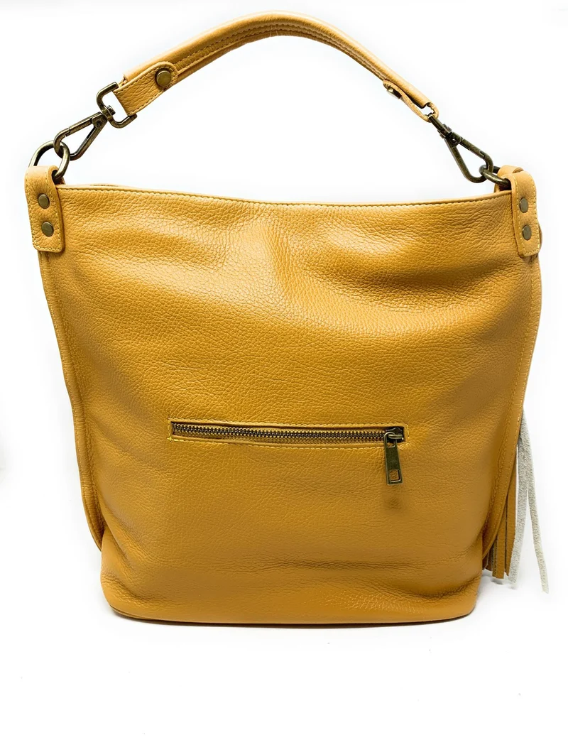 Sac à main en cuir grainé TANAH Jaune Moutarde