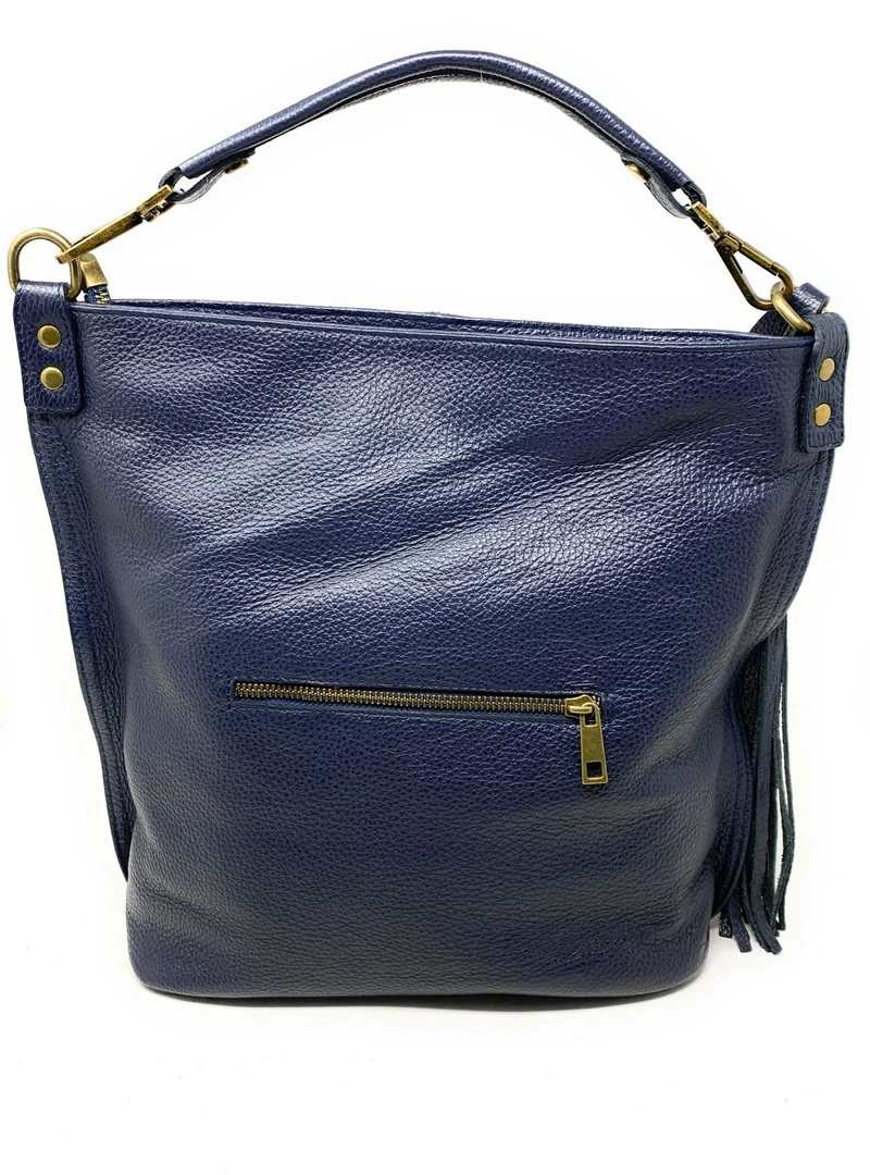 Sac à main en cuir grainé TANAH Bleu marine