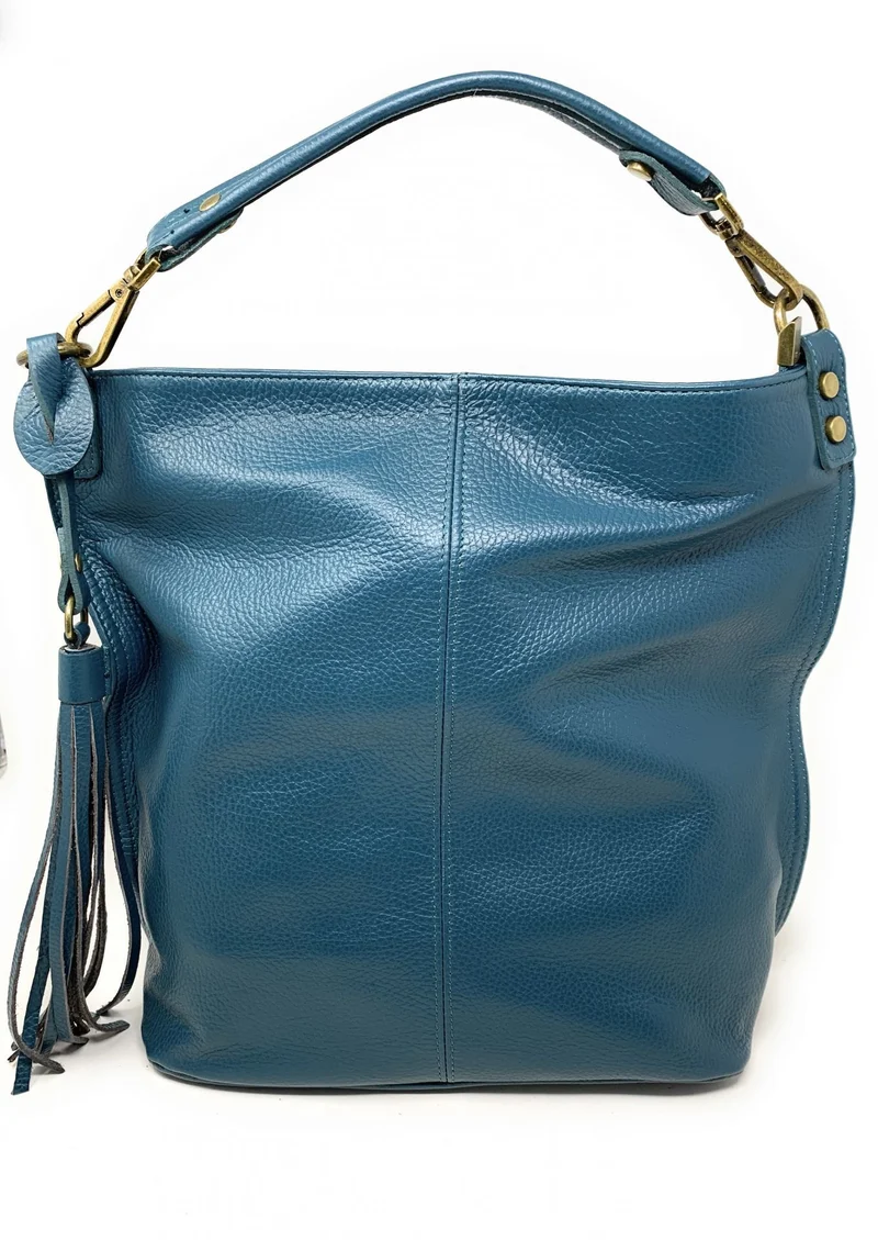 Sac à main en cuir grainé TANAH Bleu vert canard