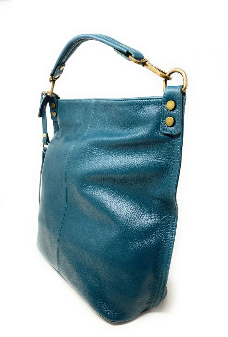 Sac à main en cuir grainé TANAH Bleu vert canard