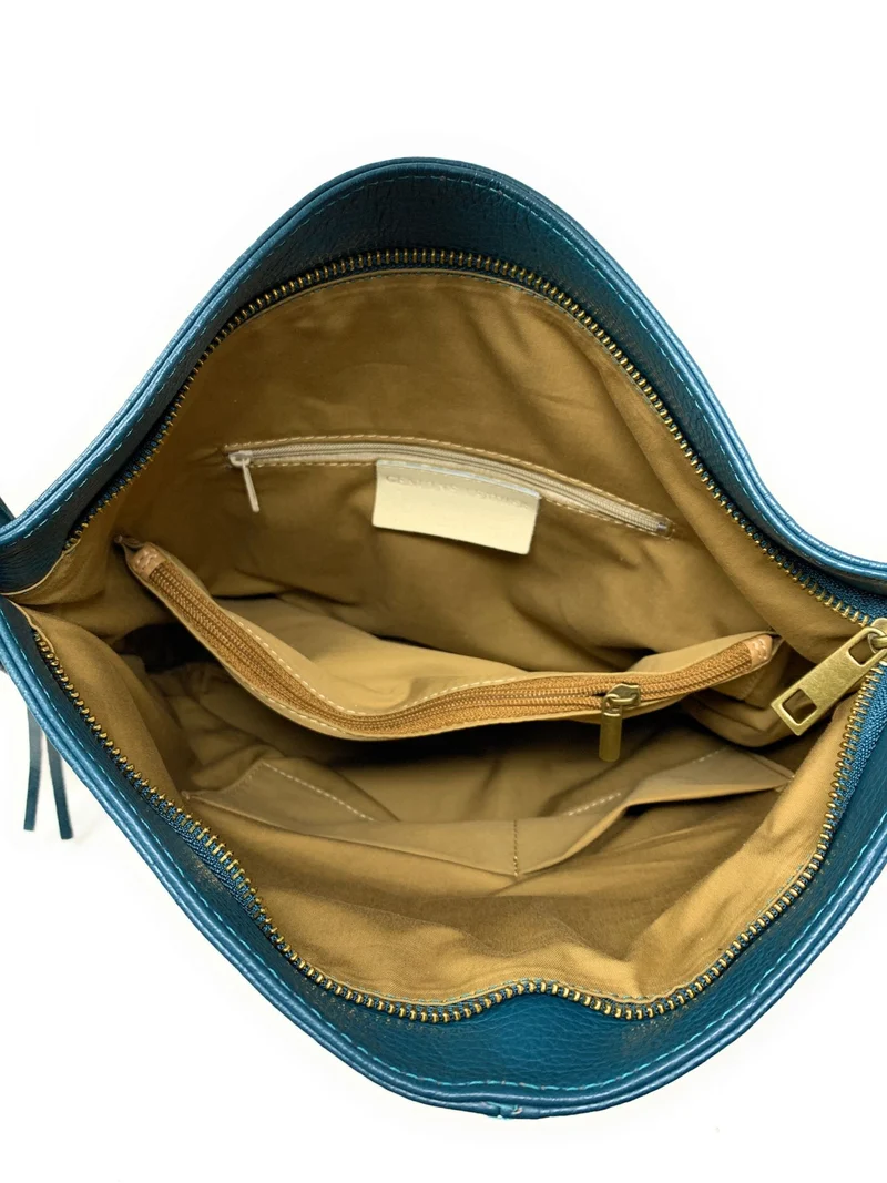 Sac à main en cuir grainé TANAH Bleu vert canard