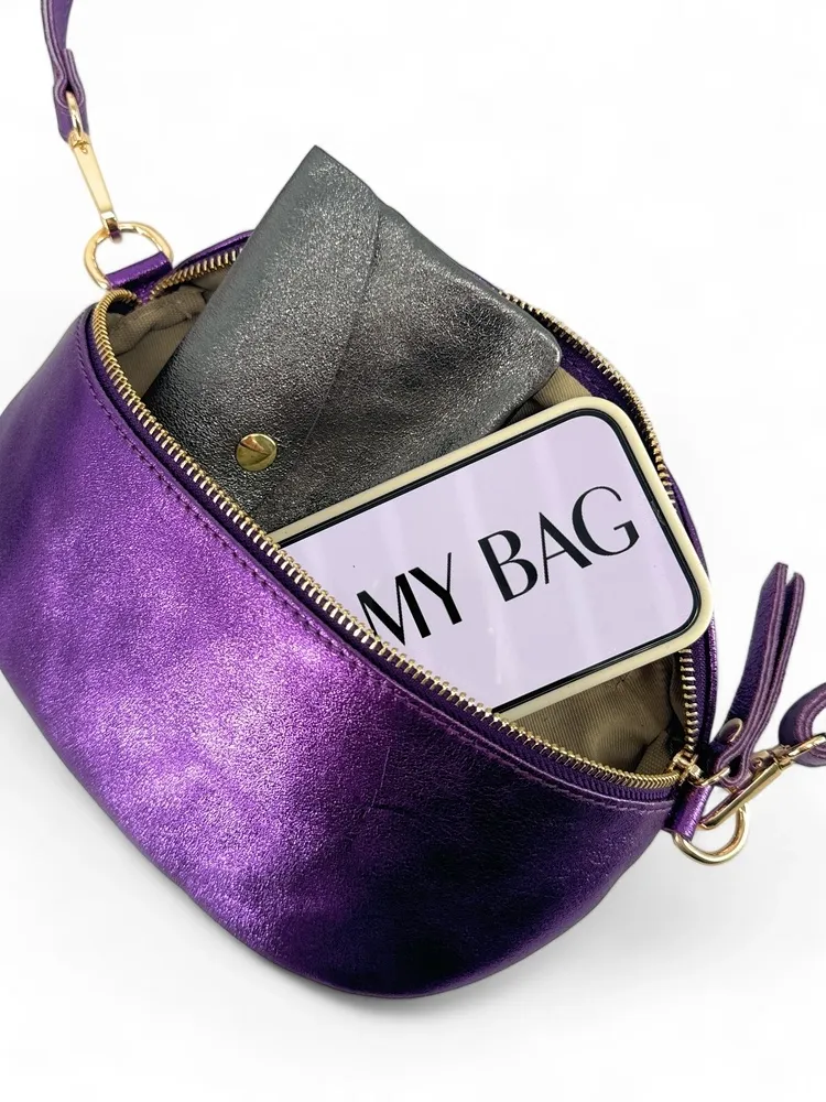 Sac banane en cuir irisé LOU-DO métal doré Améthyste