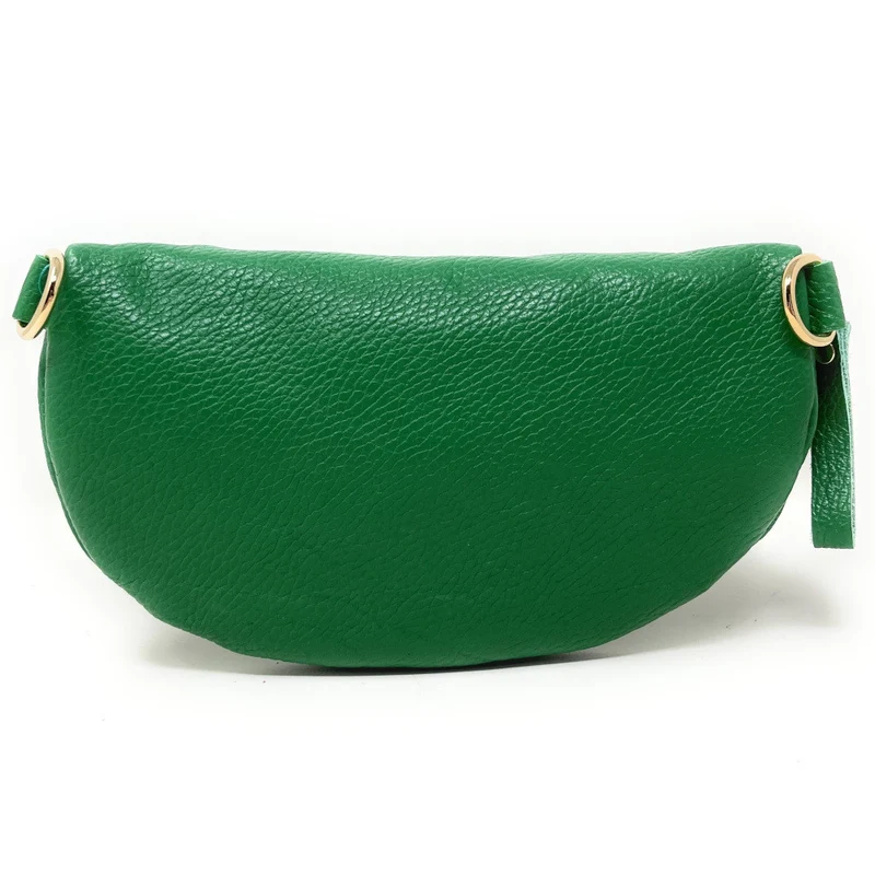 Sac banane en cuir grainé LOU-DO métal doré Vert anglais