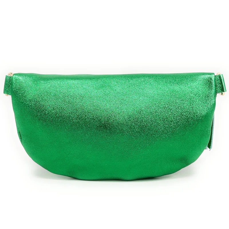 Sac banane en cuir irisé LOU-DO métal doré Vert anglais irisé