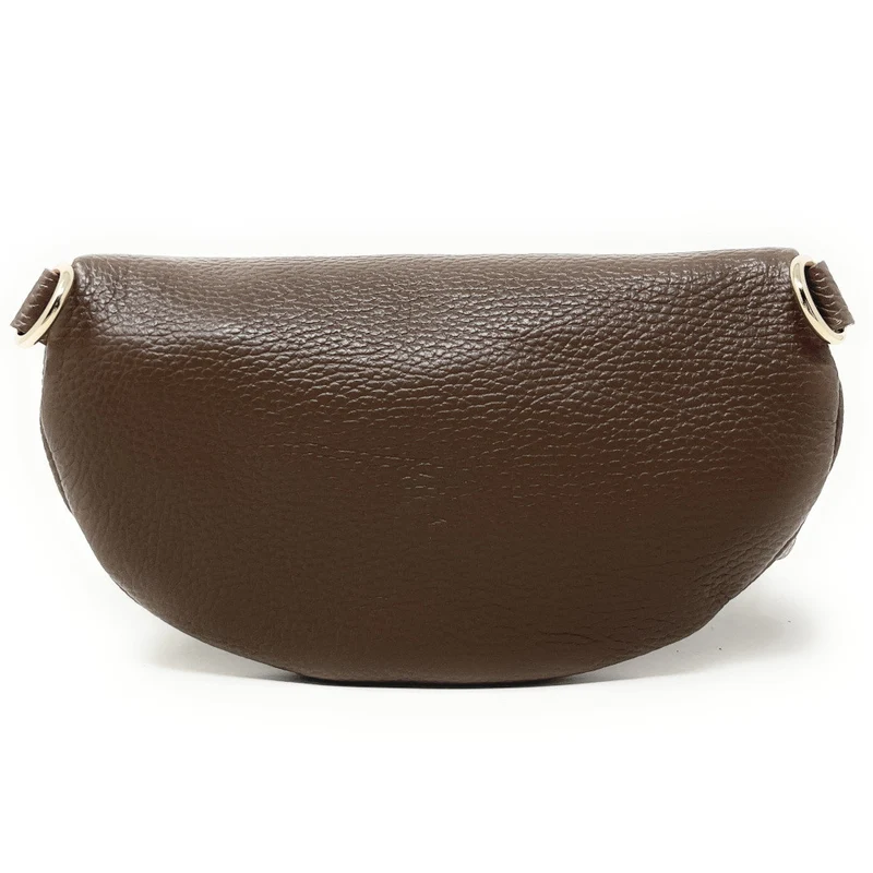 Sac banane en cuir grainé LOU-DO métal doré Taupe foncé