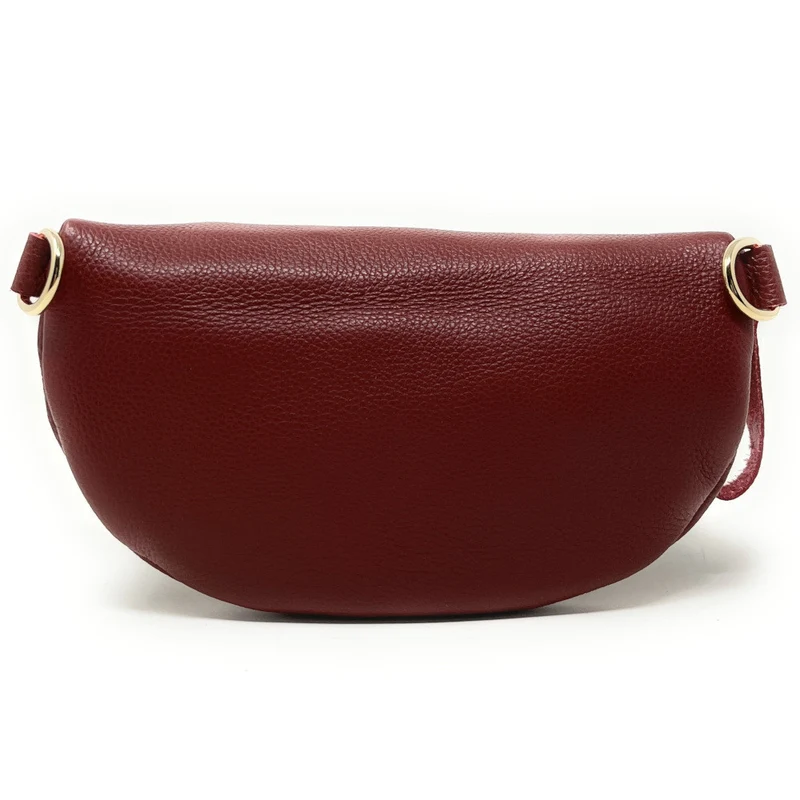 Sac banane en cuir grainé LOU-DO métal doré Rouge bordeaux