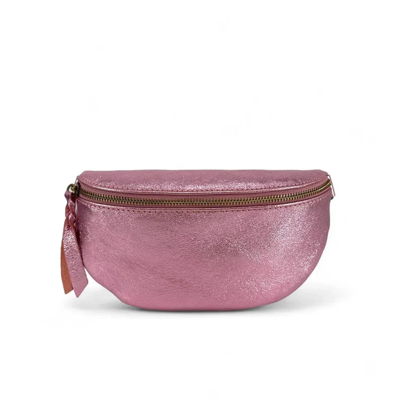 Sac banane en cuir irisé LOU-DO métal doré Rose pâle irisé