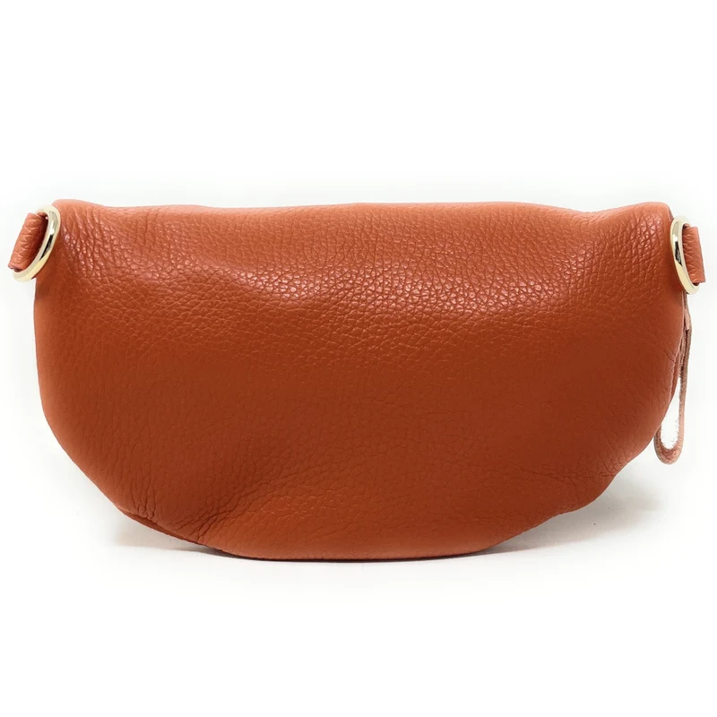 Sac banane en cuir grainé LOU-DO métal doré Orange