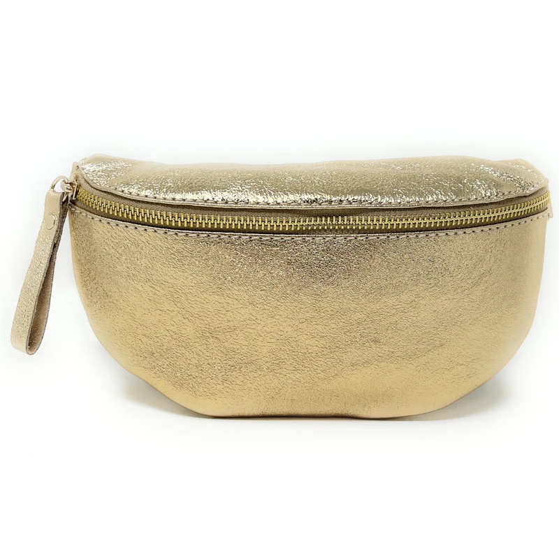 Sac banane en cuir irisé LOU-DO métal doré Or pâle